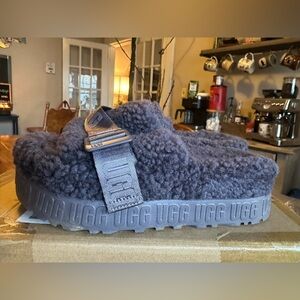 UGG Charcoal Fluffy Slides